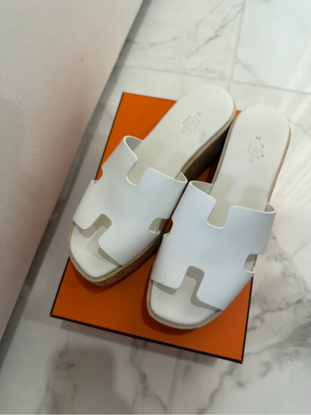 Hermes White Leather Eze 30 Sandal